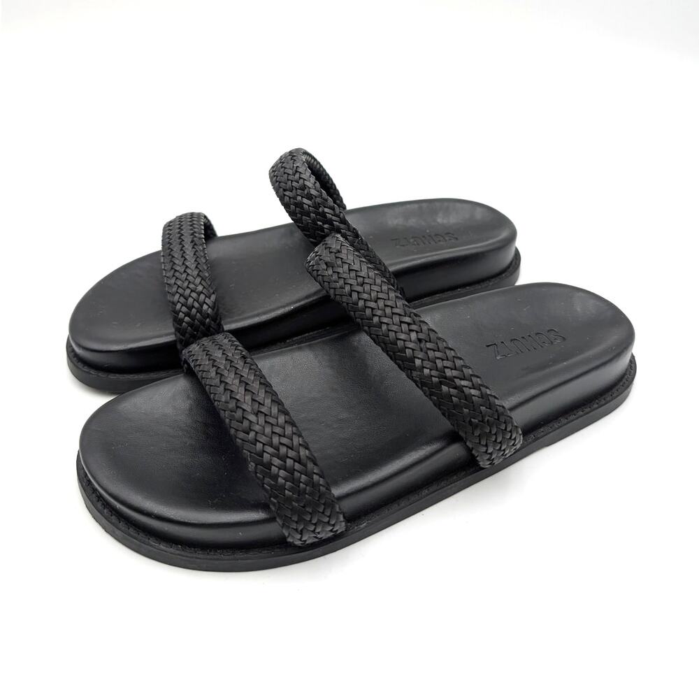 Schutz Ruby Sporty Slip-On Flat Sandals Open Toe Women's Black Size US8B EU38